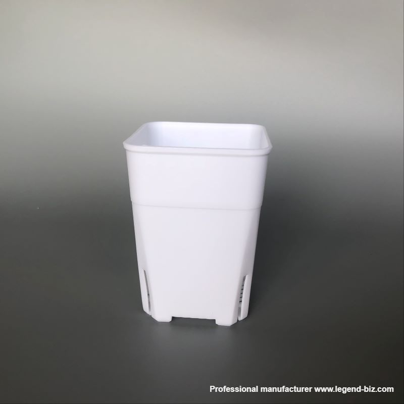 Three Sizes Tall Thick Wall Square Black And White Chinese Plastic Nursery Pot With Drainage Holes On Side