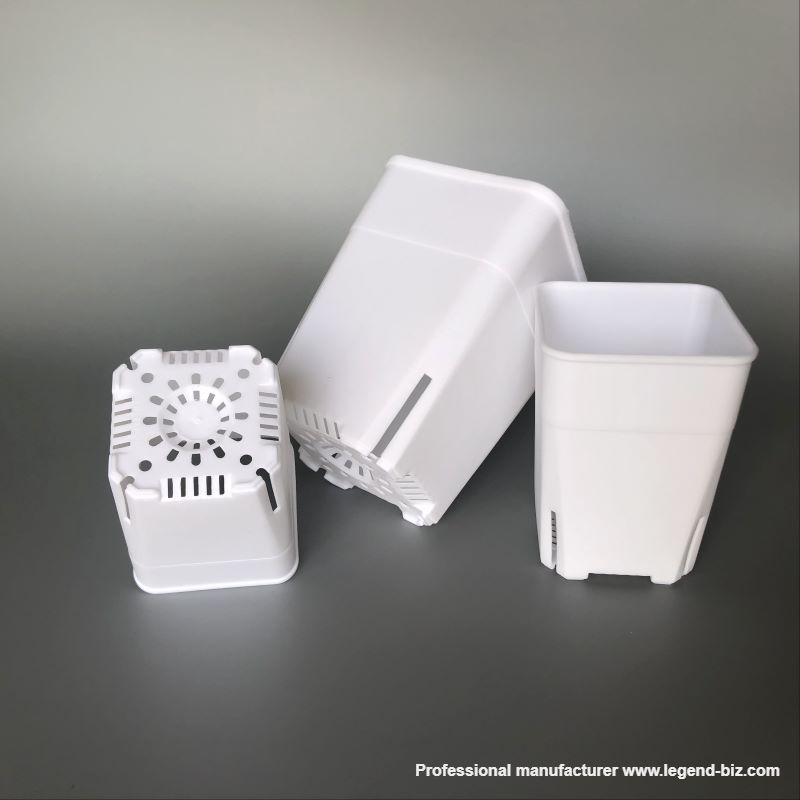 Three Sizes Tall Thick Wall Square Black And White Chinese Plastic Nursery Pot With Drainage Holes On Side