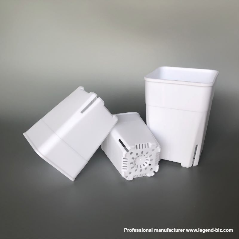 Three Sizes Tall Thick Wall Square Black And White Chinese Plastic Nursery Pot With Drainage Holes On Side