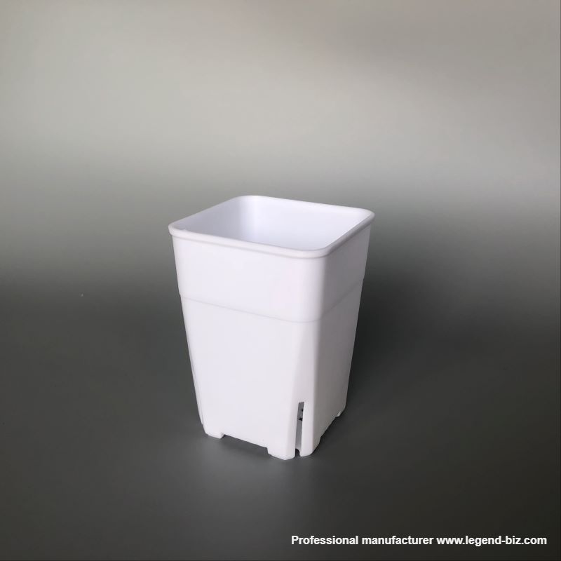 Three Sizes Tall Thick Wall Square Black And White Chinese Plastic Nursery Pot With Drainage Holes On Side