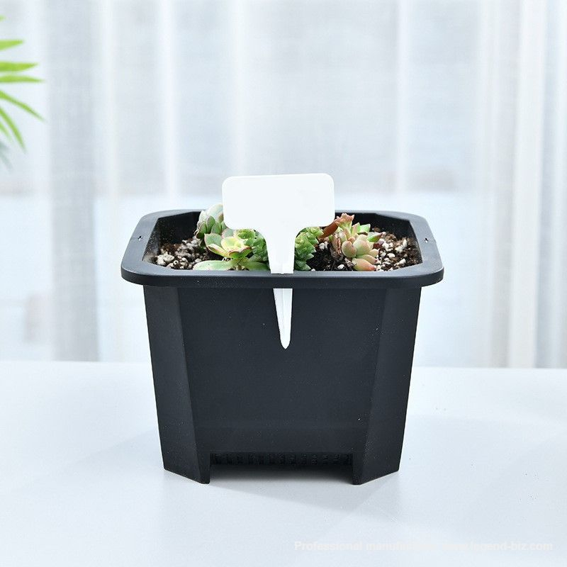 Multi Sizes Thick Wall Square Black Plastic Bonsai Pot With Tag Holes On Top